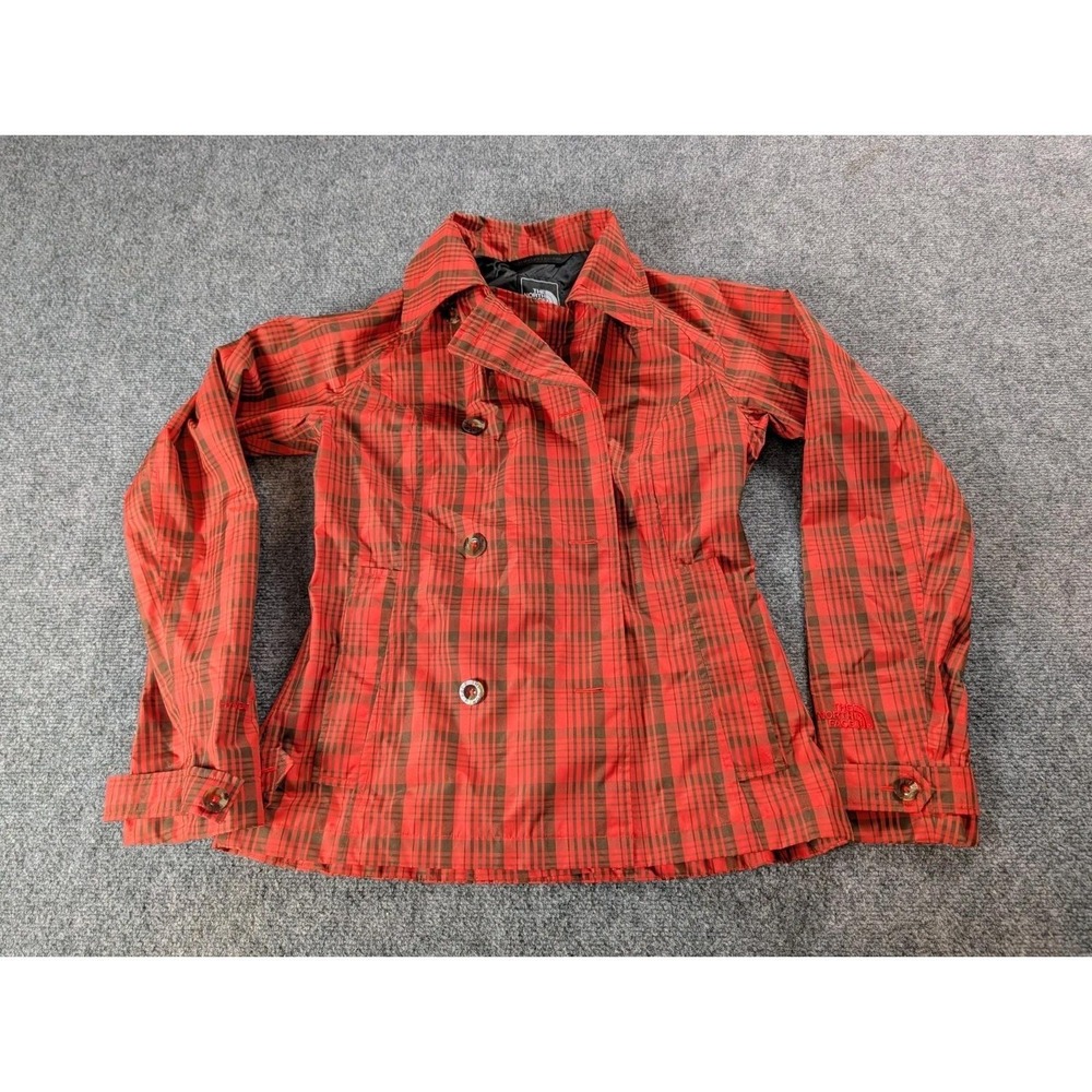 The North Face Women's S/P Plaid Rain Jacket Red Trench Coat Shell Vintage S12